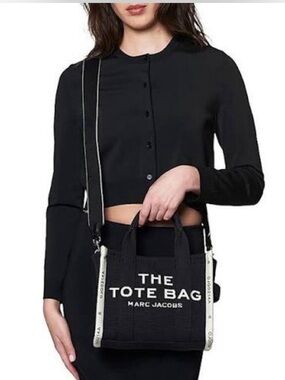 MARC JACOBS The Jacquard Small Tote Bag Two-Way Canvas Black & Cream w/ Dust Bag